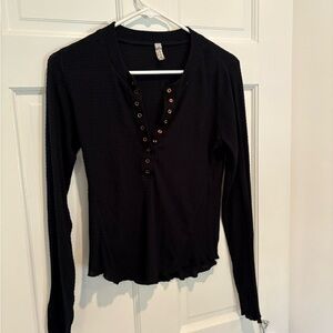 Free People Black Long Sleeve Top
